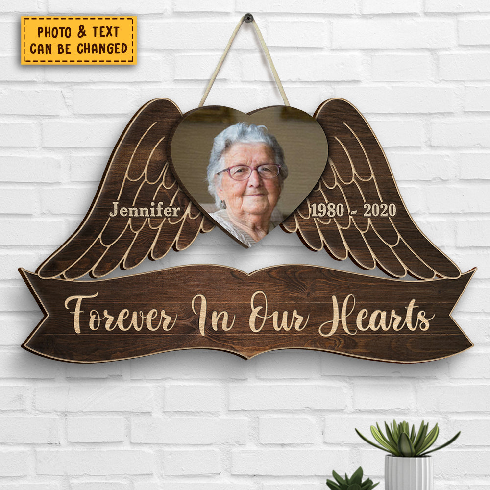 Forever In Our Hearts - Upload Image, Personalized Shaped Wood Sign
