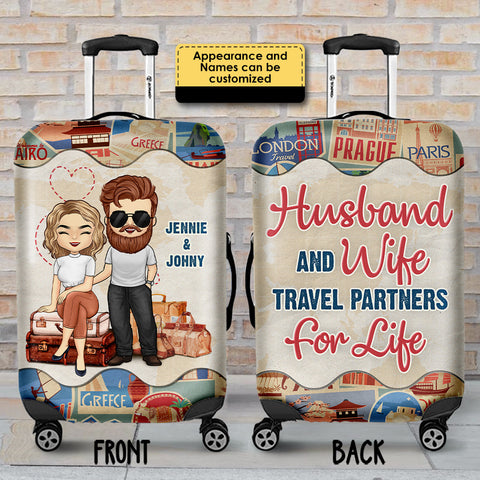 Travel Partners For Life - Gift For Couples, Husband Wife - Personalized Luggage Cover
