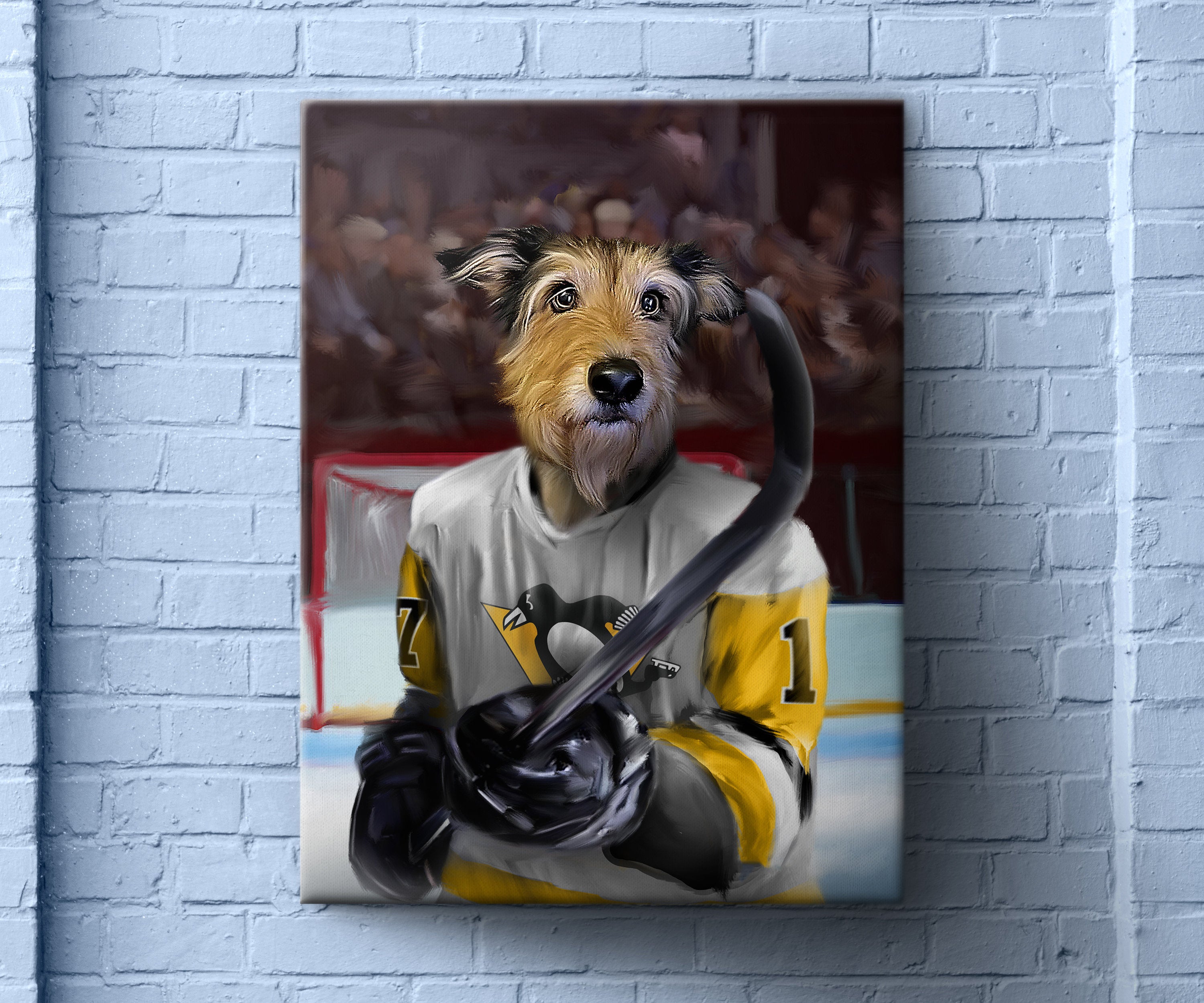 Chicago Hockey Pet Portrait, Hockey Fan Gift Art