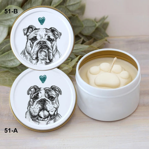 English Bulldog Paw Print Soy Candle - Dog Lover Gift