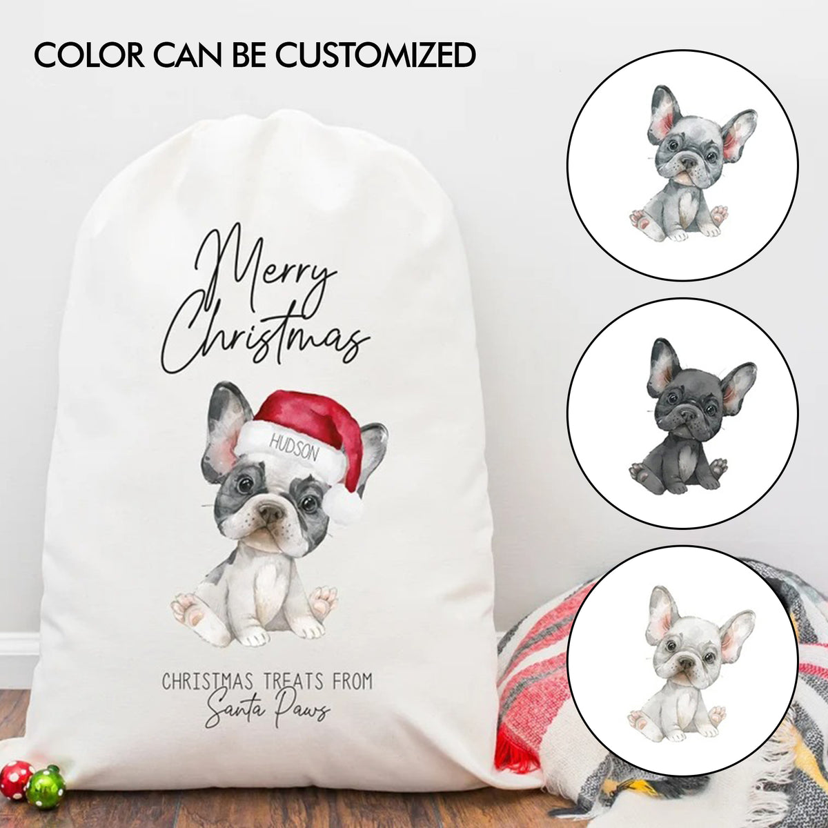 Personalized French Bulldog Christmas Treat Bag - Dog Treat Bag