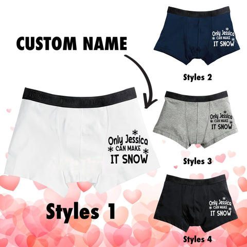 Custom Name Only She Can Make It Snow Boxer - Christmas Gift for Him
