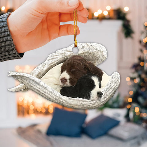 Black And White Liver English Springer Spaniel Sleeping Angel Wing - Memorial Dog Lover Rear View Mirror Car Accessories