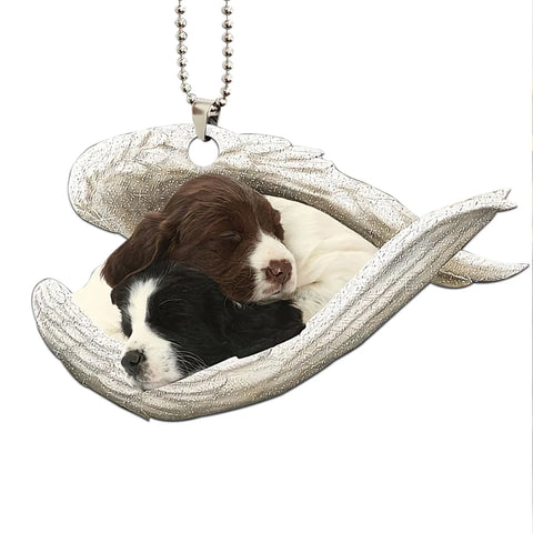 Black And White Liver English Springer Spaniel Sleeping Angel Wing - Memorial Dog Lover Rear View Mirror Car Accessories