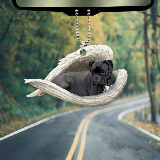 Black Boxer Sleeping Angel Wing - Memorial Dog Lover Rear View Mirror Car Accessories