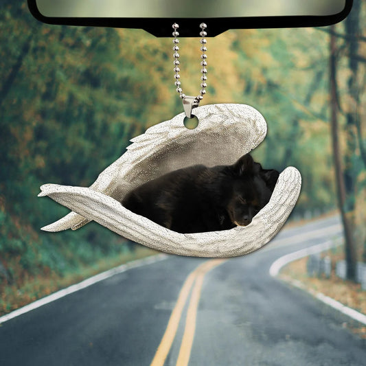 Black Pomeranian Sleeping Angel Wing - Memorial Dog Lover Rear View Mirror Car Accessories