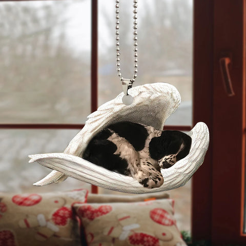 Black & White English Springer Spaniel Sleeping Angel Wing - Memorial Dog Lover Rear View Mirror Car Accessories