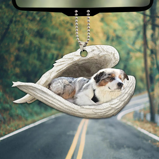 Blue Merle Australian Shepherd Sleeping Angel Wing - Memorial Dog Lover Rear View Mirror Car Accessories