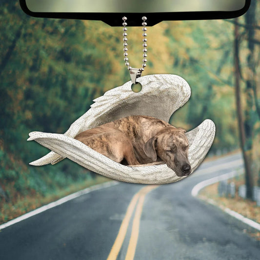Brindle Colored Greyhound Sleeping Angel Wing - Memorial Dog Lover Rear View Mirror Car Accessories