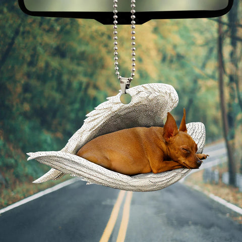 Brown Miniature Pinscher Sleeping Angel Wing - Memorial Dog Lover Rear View Mirror Car Accessories