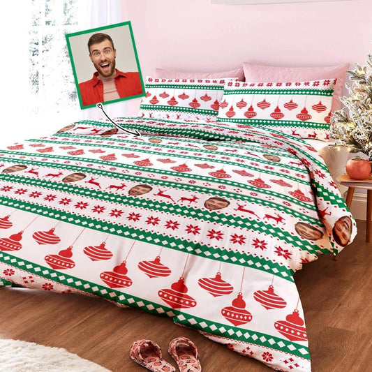 Personalized Bed Duvet Cover Pillowcase Set Christmas Theme Gift