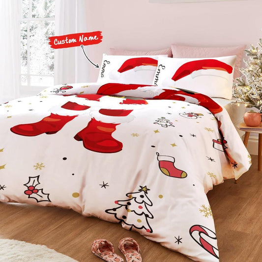 Customize Duvet Cover Pillowcase Text Your Name Santa Claus Bedding Set Christmas Gift