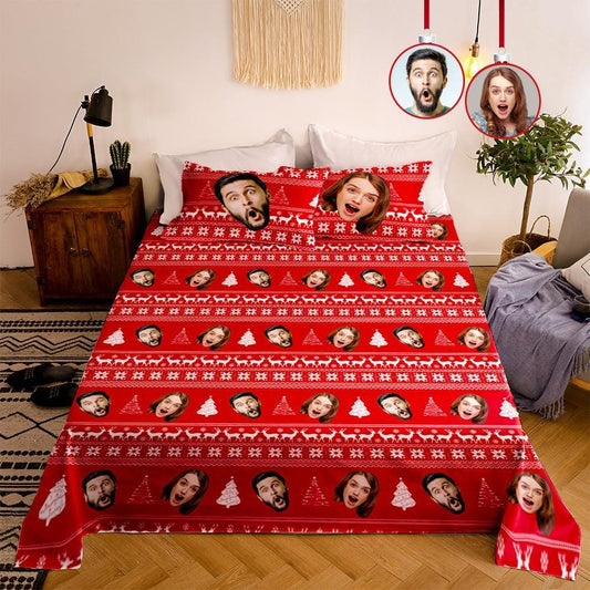 Custom Photo Double Bedding Sheet And Duvet Cover Pillowslip Christmas Gift For Him