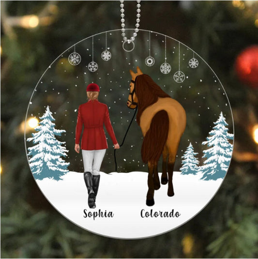 Personalized Girl With Cute Horse Ornament - Pet Christmas Ornament