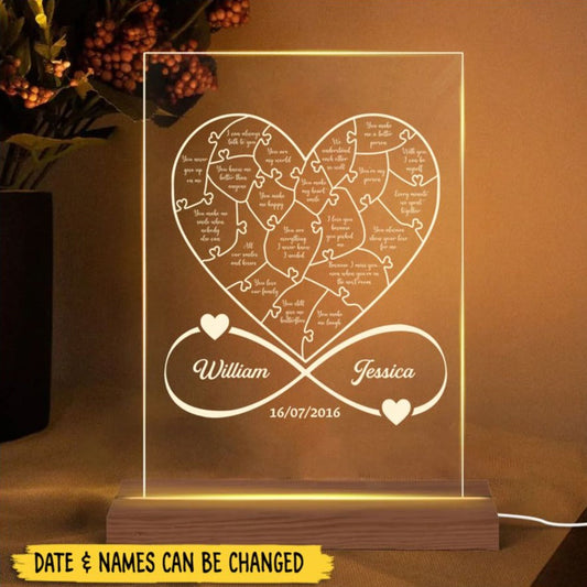 Personalized Reasons Why I Love You Acrylic LED Lamp - Best Gift for Valentine's Day