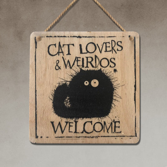 Cat Lovers Welcome LITTLE wooden sign