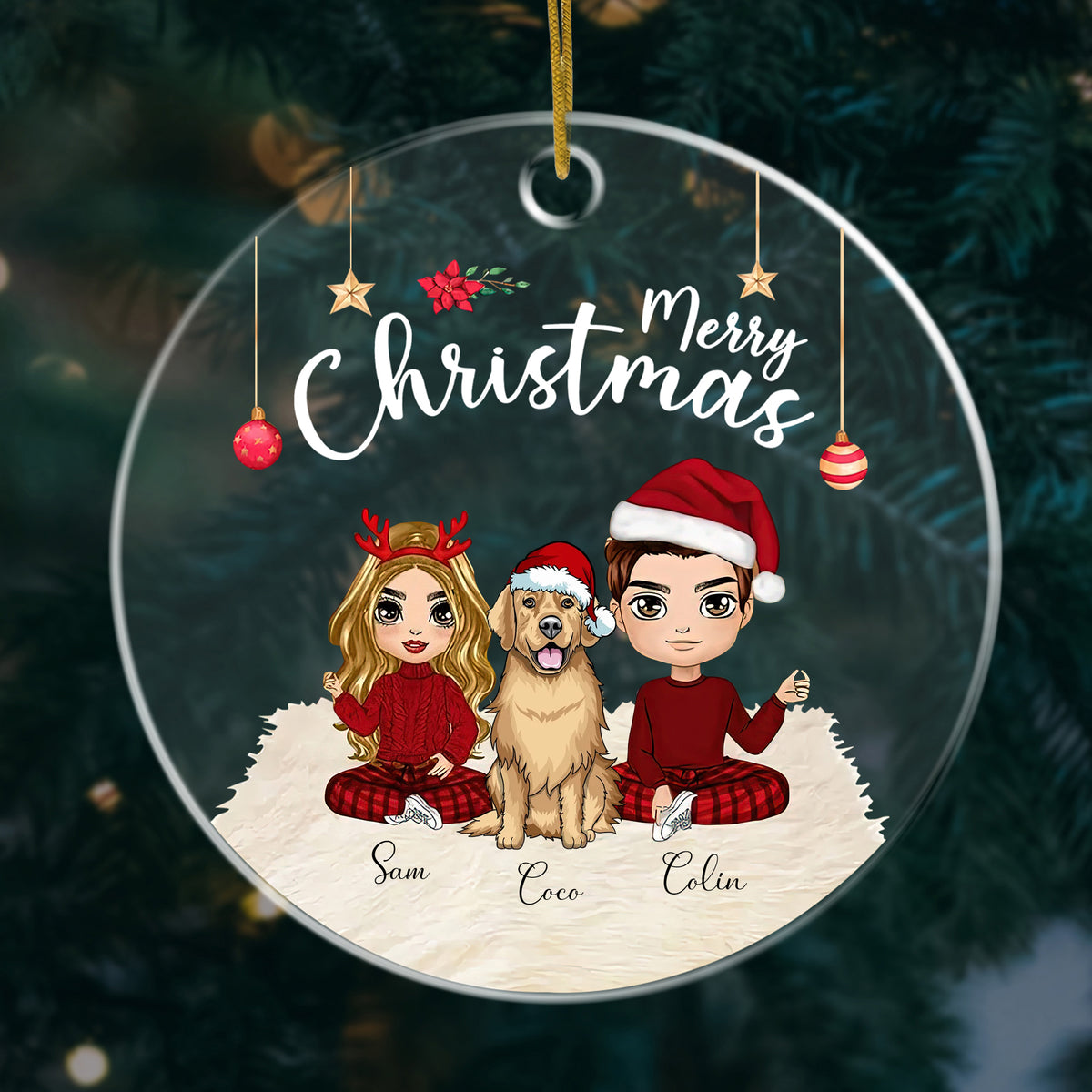 Customize Couples Ornament With Pets - 2022 Christmas Ornaments