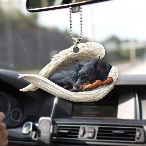 Doberman Pinscher Sleeping Angel Wing - Memorial Dog Lover Rear View Mirror Car Accessories