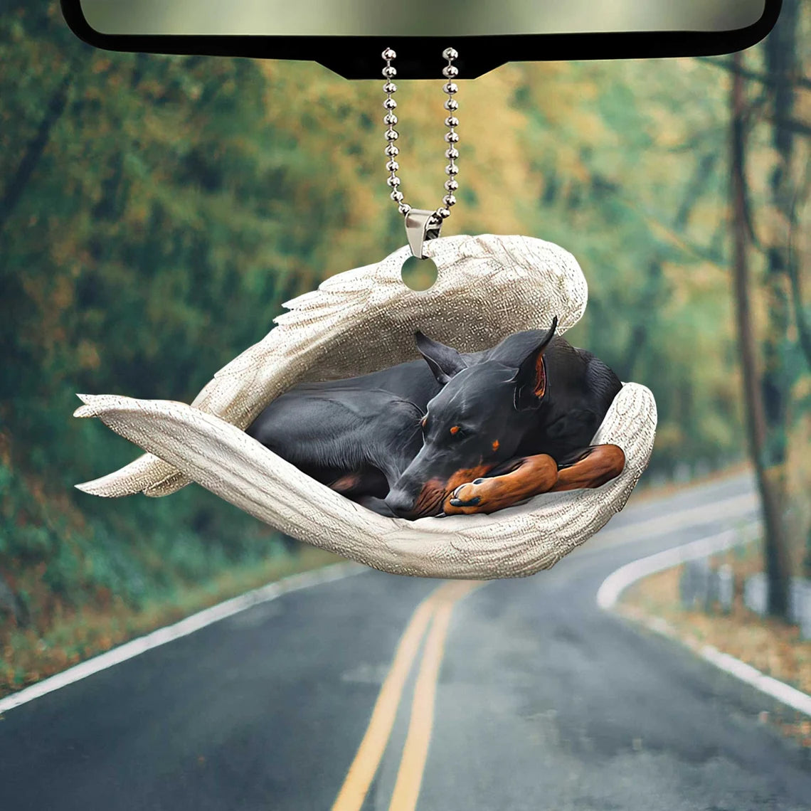 Doberman Pinscher Sleeping Angel Wing - Memorial Dog Lover Rear View Mirror Car Accessories