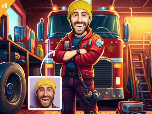 Personalized Caricature Gift of a Fireman