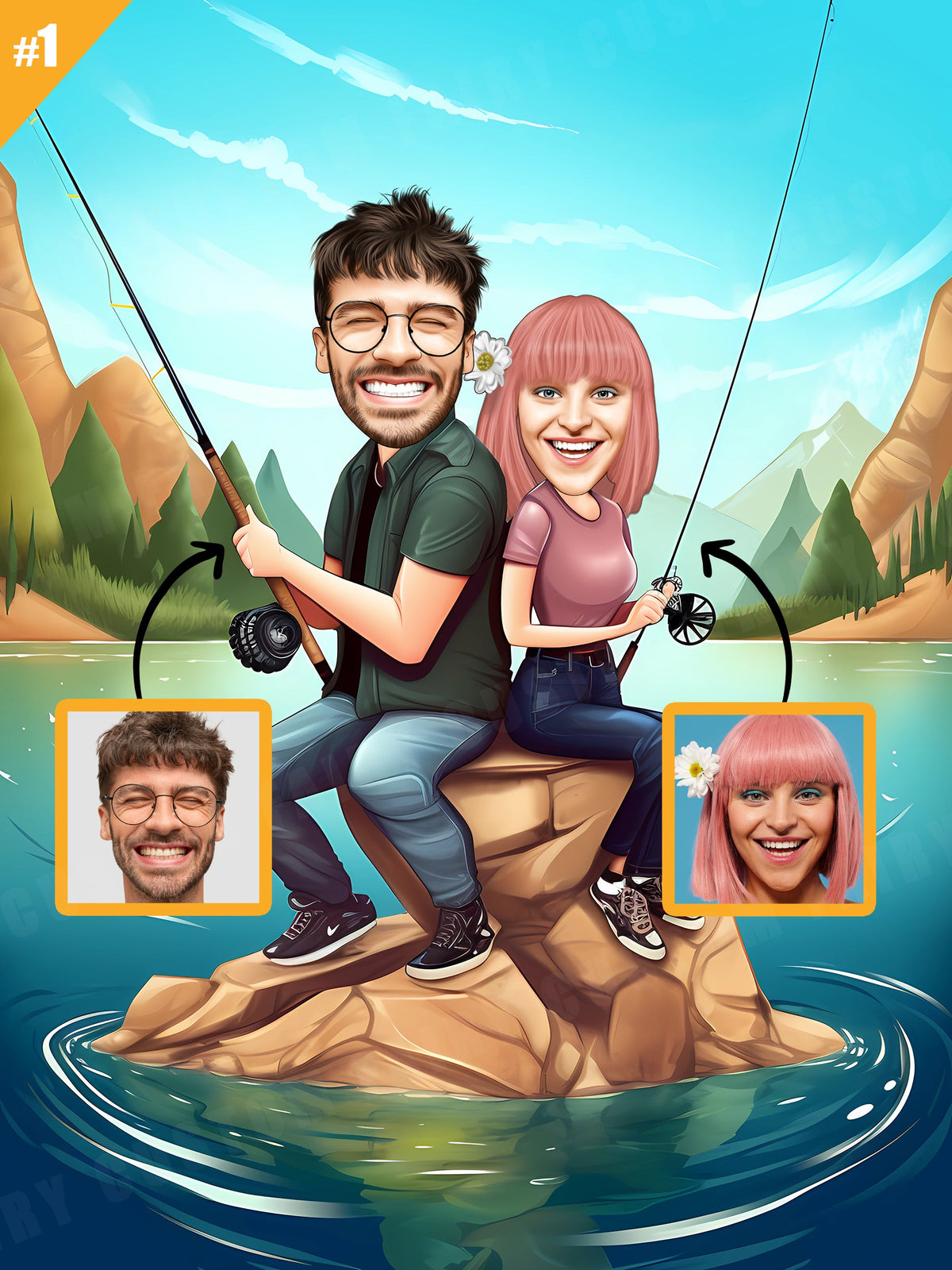 Personalized Caricature Gift of a Fishing Couple
