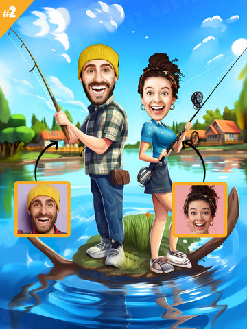 Personalized Caricature Gift of a Fishing Couple