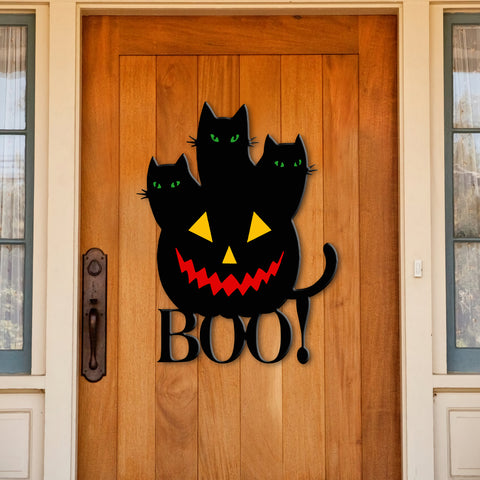 Custom Metal Halloween Pumpkin Black Cat Sign - Spooky Season
