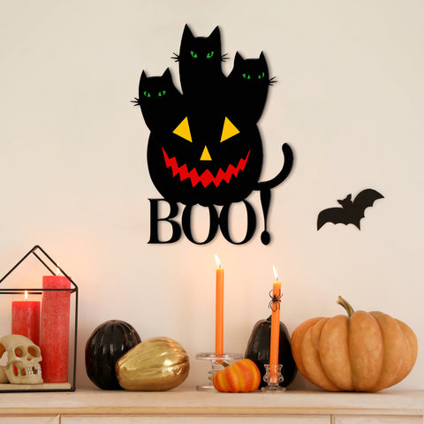Custom Metal Halloween Pumpkin Black Cat Sign - Spooky Season
