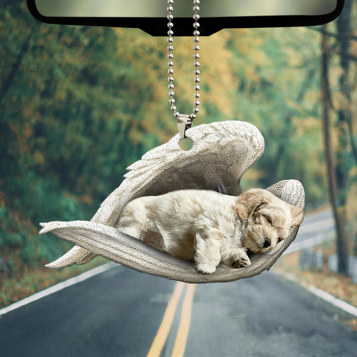 Lhasa Apso Sleeping Angel Wing - Memorial Dog Lover Rear View Mirror Car Accessories