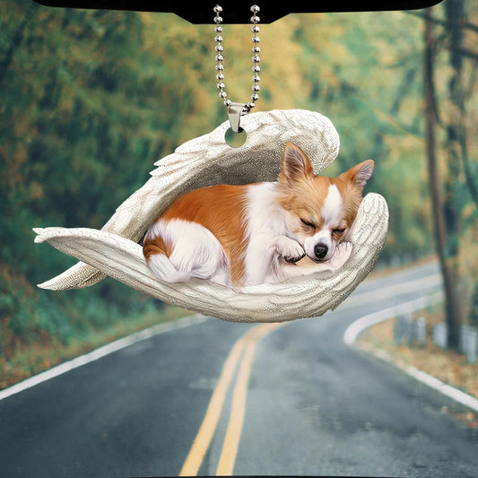 Longhair Chihuahua Sleeping Angel Wing - Memorial Dog Lover Rear View Mirror Car Accessories