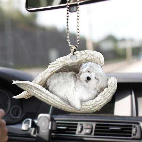 Maltese Sleeping Angel Wing - Memorial Dog Lover Rear View Mirror Car Accessories