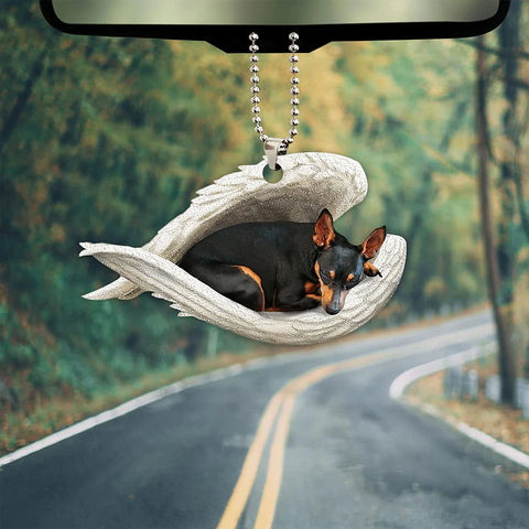 Miniature Pinscher Sleeping Angel Wing - Memorial Dog Lover Rear View Mirror Car Accessories
