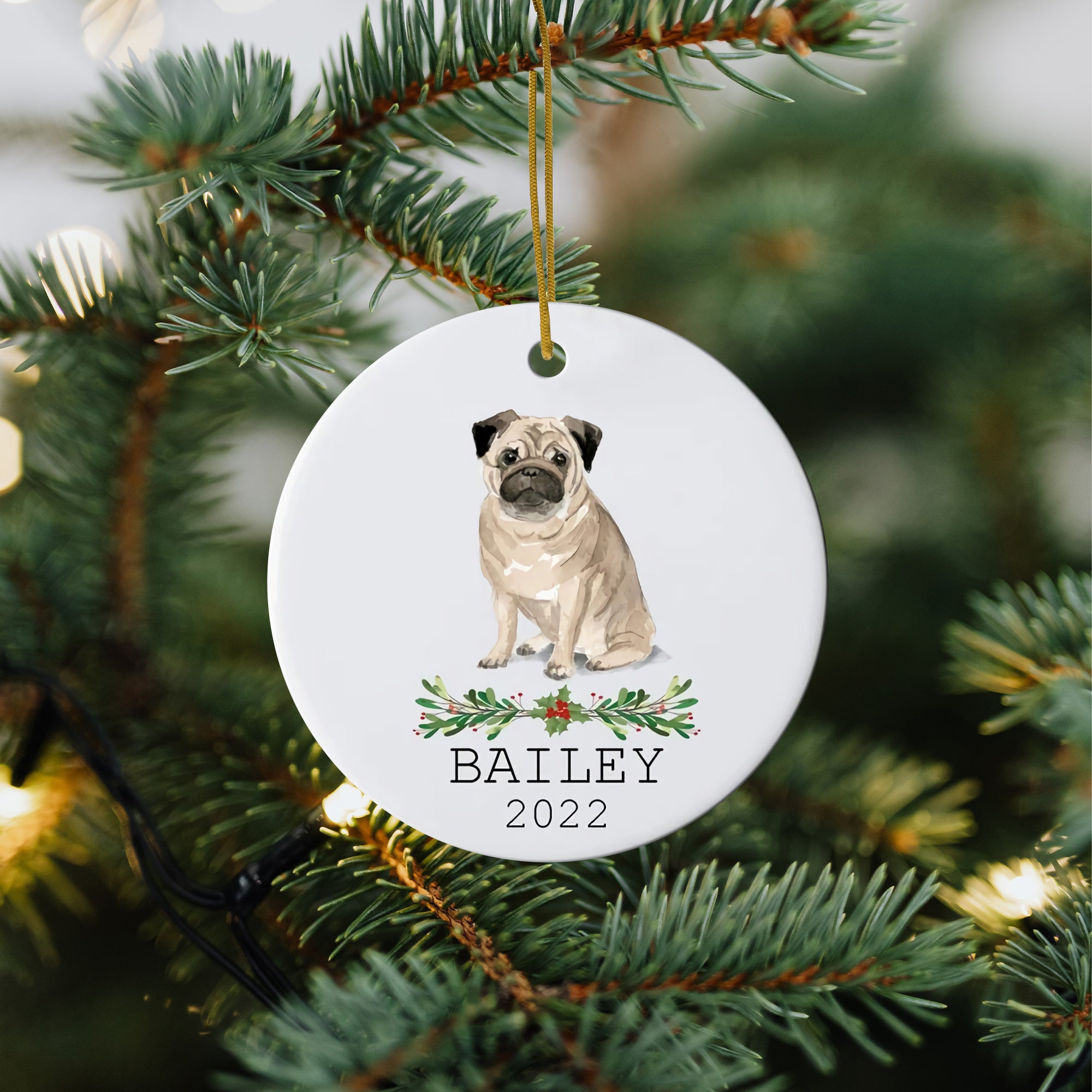 Personalized Pet Ornament - Custom Pug Ornament Pet Lover Gift
