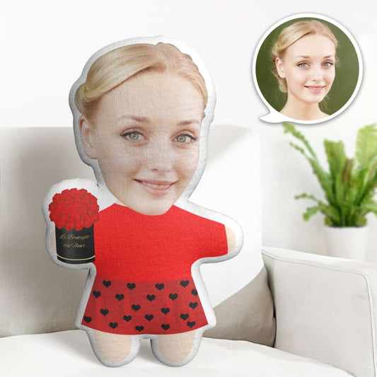 Valentine's Day Gift Custom Face Pillow, Cartoon Lady in Red Dress Face Doll, the Best Gift for Lover