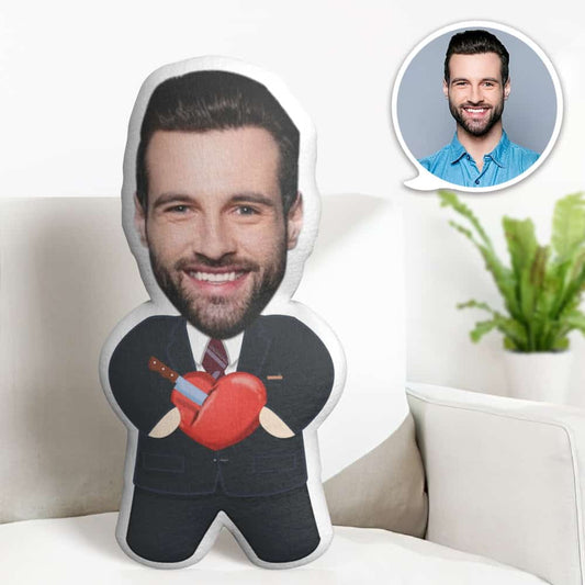 Valentine's Day Gift Custom Face Pillow, Cartoon Black Suit for Love Face Doll, the Best Gift for Lover