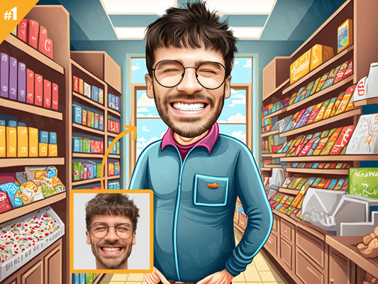 Personalized Caricature Gift of Male Retail Worker