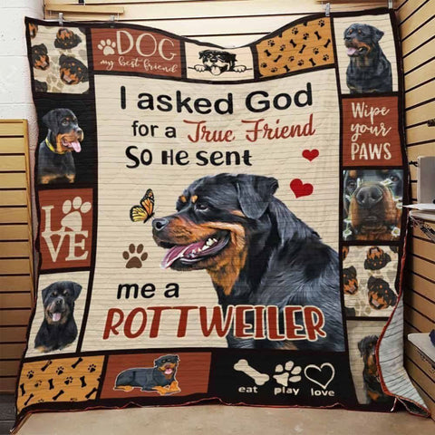 I Asked God For A True Friend So He Sent Me My Rottweiler Quilt Blanket