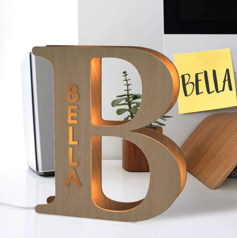 Custom Wooden Lamp with Engraved Name - Wall Light, Engraved Name