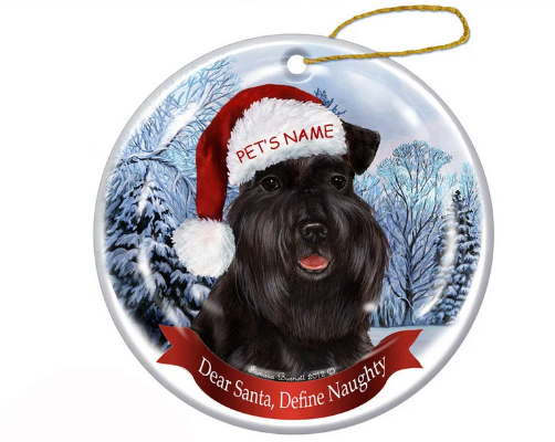Schnauzer Black Drop Santa Hat Dog Porcelain Christmas Ornament Personalized Christmas Ornaments
