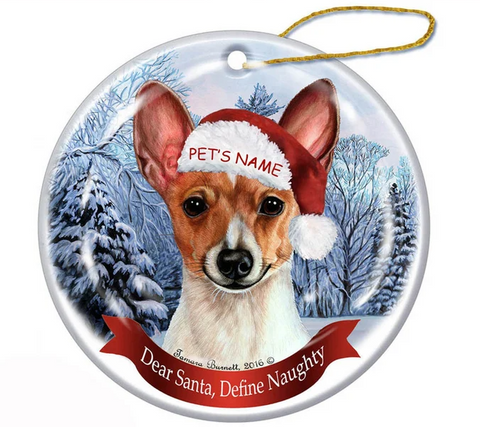Holiday Pet Gifts Toy Fox Terrier Red & White Santa Hat Dog Porcelain Christmas Ornament