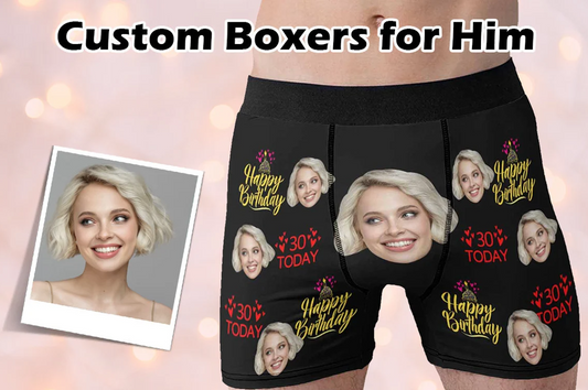 Custom Happy Birthday Boxers with Face - Peronalized Underwear