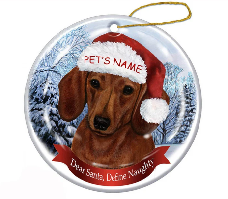 Holiday Pet Gifts Dachshund (Red) Santa Hat Dog Porcelain Christmas Ornament