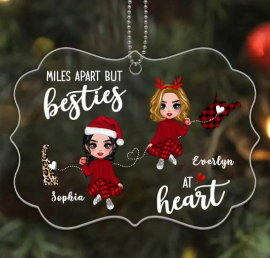 Long Distance Doll Besties Miles Apart Christmas Ornament - Besties Forever Ornament