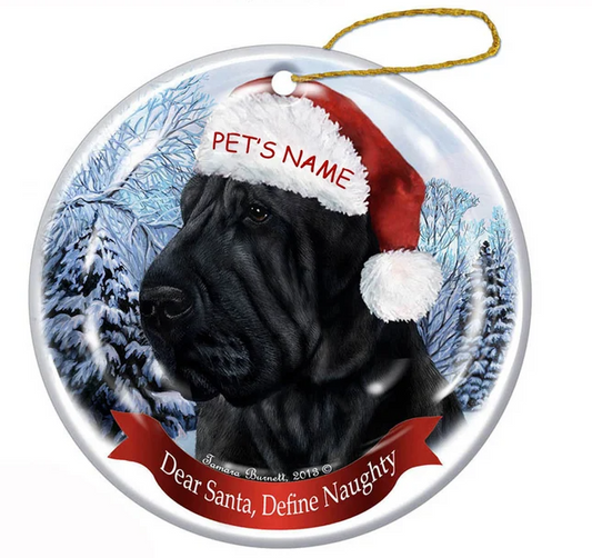 Holiday Pet Gifts Shar Pei (Black) Santa Hat Dog Porcelain Christmas Ornament