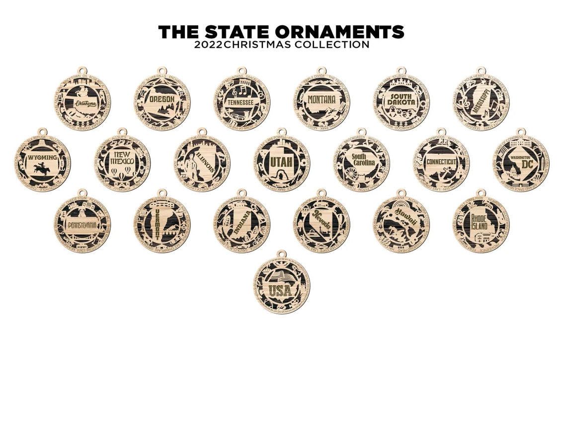 Wood State Ornaments - Christmas Ornaments