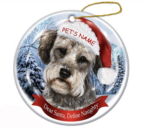 Holiday Pet Gifts Schnoodle Santa Hat Dog Porcelain Christmas Ornament, Personalized Christmas Ornaments