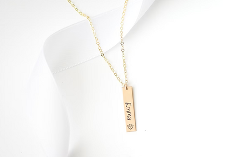 Personalized Pet Name Vertical Bar Necklace - Dog Loss Jewelry