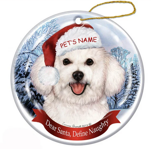 Holiday Pet Gifts Bichon Frise Santa Hat Dog Porcelain Christmas Ornament