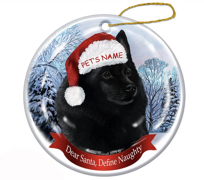 Holiday Pet Gifts Schipperke Santa Hat Dog Porcelain Christmas Ornament, Personalized Christmas Ornaments