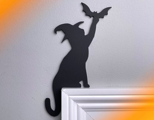 Witch Black Cat Bat Door Topper - Black Cat Decor
